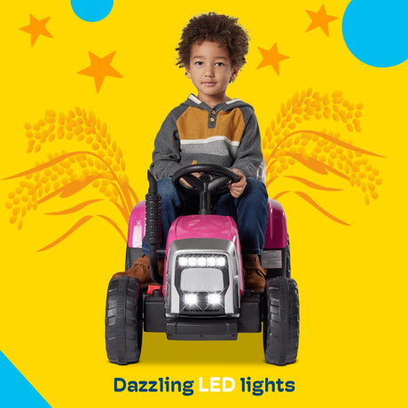 Kidzone 12V Electric Tractor with Trailer Ride-On Toy, Dual Speeds
