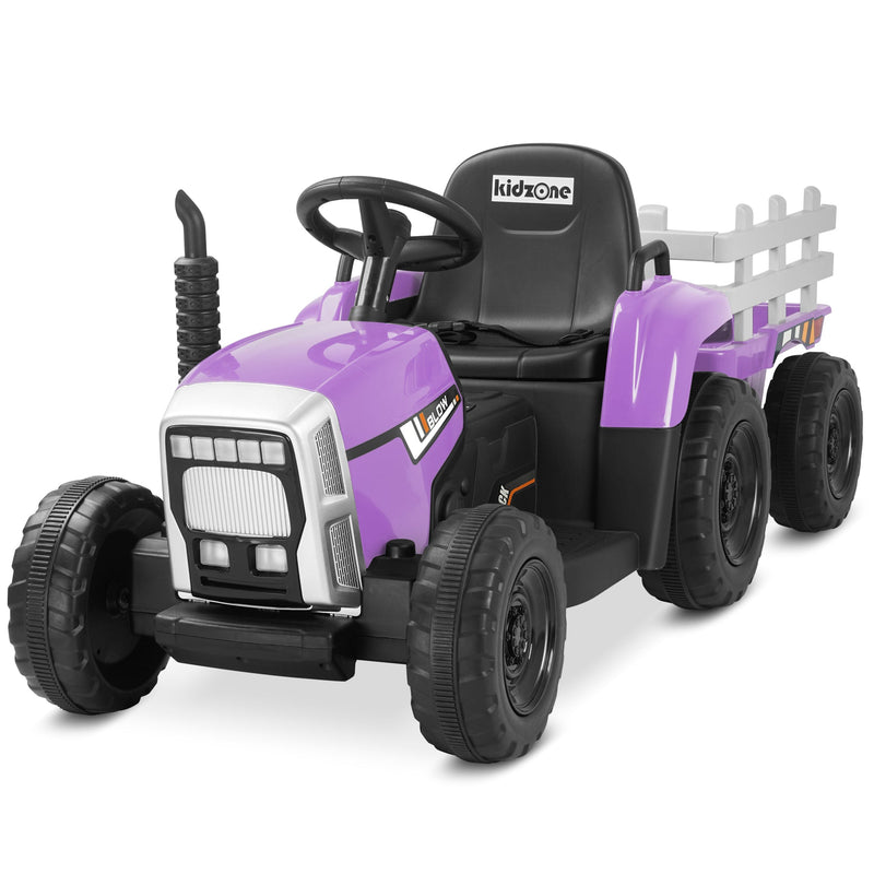 Kidzone 12V Electric Tractor with Trailer Ride-On Toy, Dual Speeds