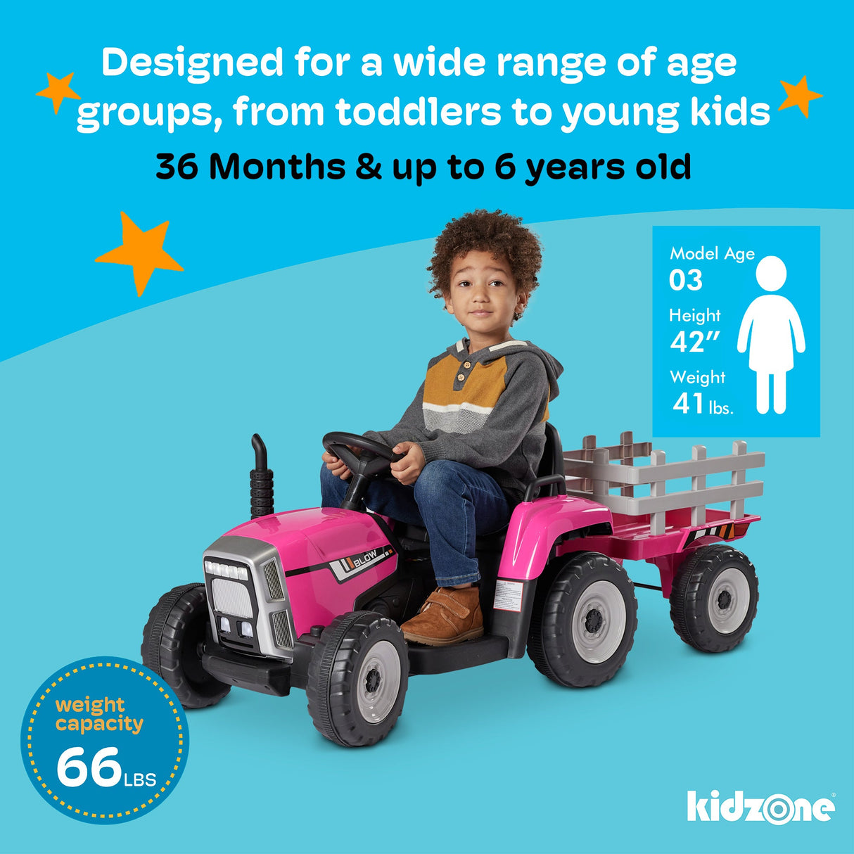 Kidzone 12V Electric Tractor with Trailer Ride-On Toy, Dual Speeds