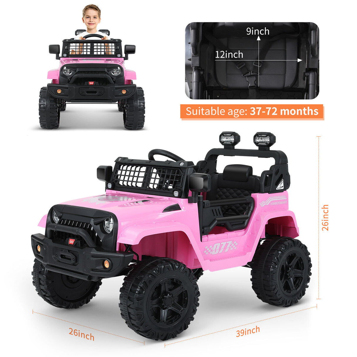 Kimbosmart 12V Kids Ride On Truck Car with Remote Control and 3 Speeds - Perfect Gift for Little Drivers