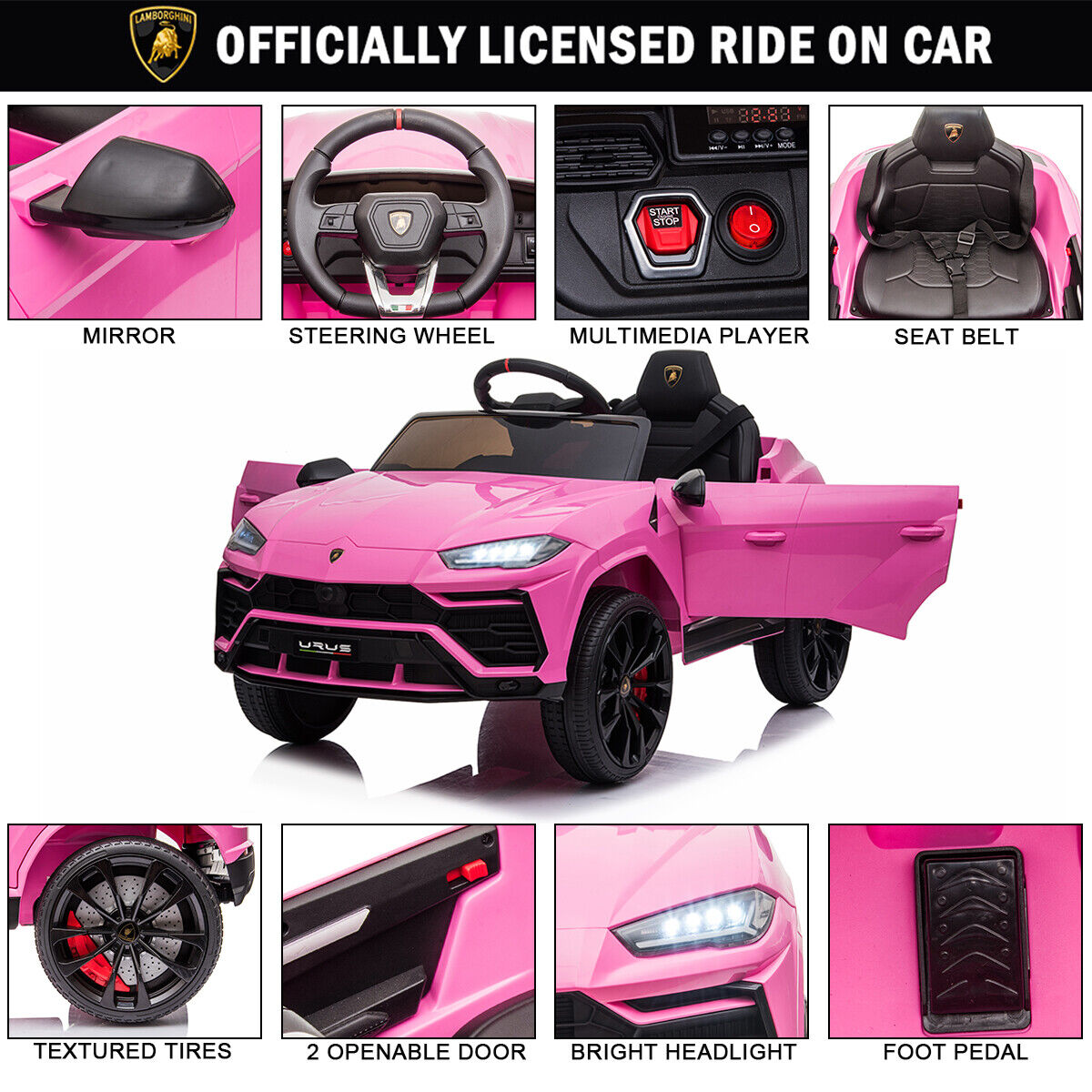 Kimbosmart 12V Lamborghini Licensed Electric Ride-On Car with Remote Control for Kids - Perfect Gift for Young Drivers