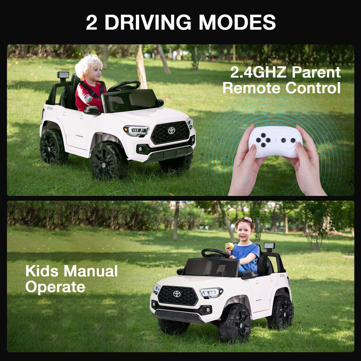 Kimbosmart 12V Licensed Toyota Tacoma Kids Ride-On Car with Charging Reminder Feature