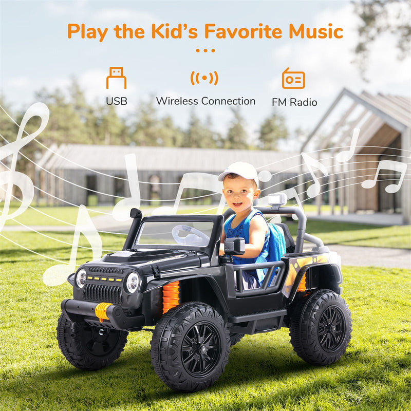 2-Seater Electric Ride-On Jeep with LED Lights, Bluetooth, and FM Radio for Kids (12V)