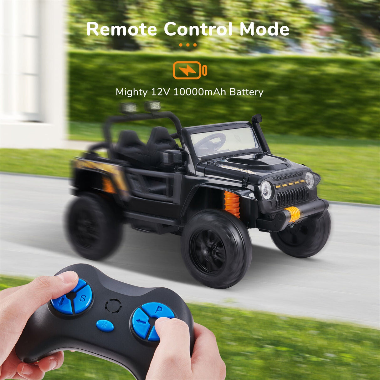 Electric Jeep Ride-On Car for Kids with Remote Control, 3 Speeds, LED Lights, and FM/USB Connectivity