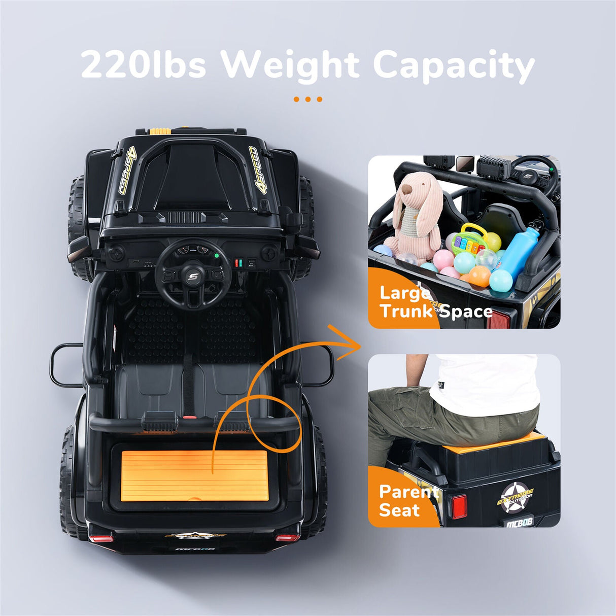 KLOKICK 12V Ride On Truck with MP3 Player, Parent-child Remote Control, and LED Lights in Black/Red