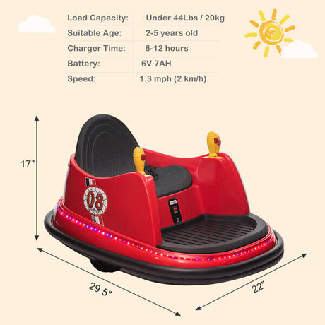 LEADZM 6V 7A.h Red Bumper Car - Electric Ride-On Toy for Kids