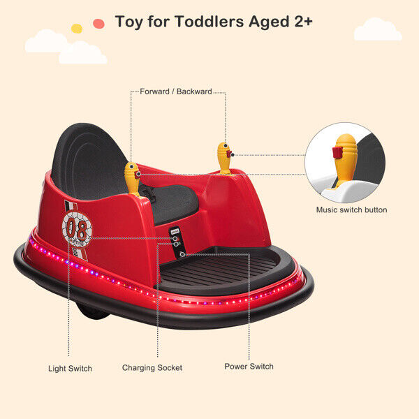 LEADZM 6V 7A.h Red Bumper Car - Electric Ride-On Toy for Kids
