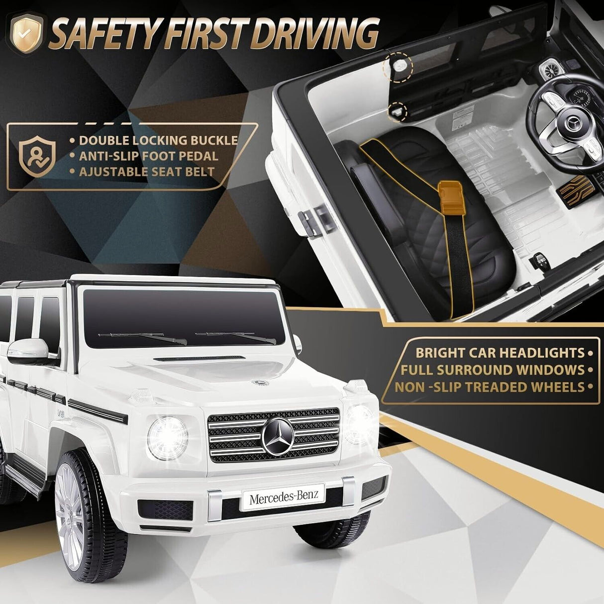 Licensed Mercedes-Benz G500 4WD Battery Powered Ride-On Car for Kids - White