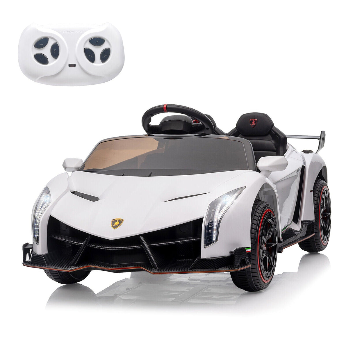 Licensed 12V Lamborghini 2-Seater Electric Ride-On Car for Kids - White