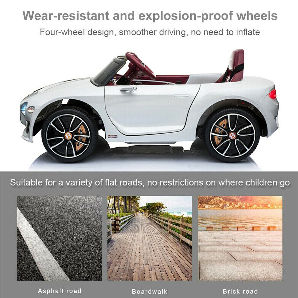 12V Bentley Style Kids Ride On Electric Toy Car with Remote Control and LED Lights