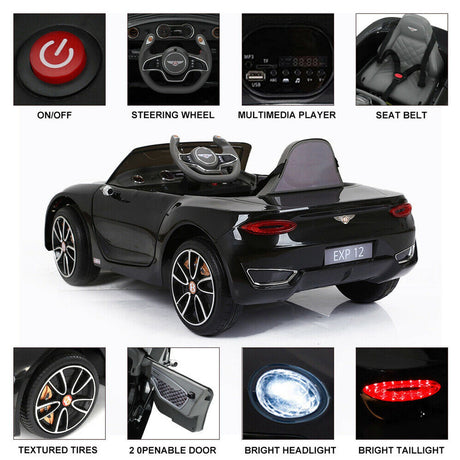 12V Bentley Style Kids Ride On Electric Toy Car with Remote Control and LED Lights