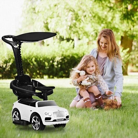 Licensed Bentley Kids Push and Sliding Car with Canopy - White