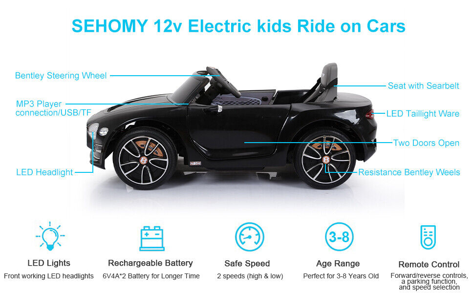 White Bentley Style Kids Electric Ride On Car with Remote Control - Perfect Gift for Little Drivers