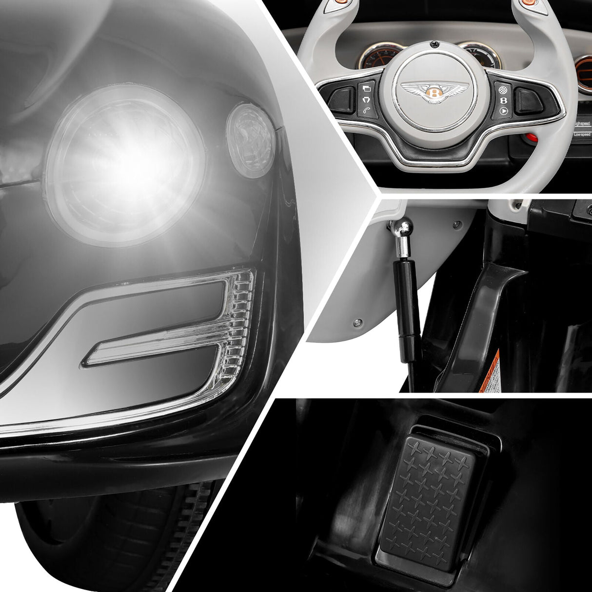 Licensed Bentley Style Electric Ride-On Car for Kids with Remote Control, LED Lights, and MP3 Player