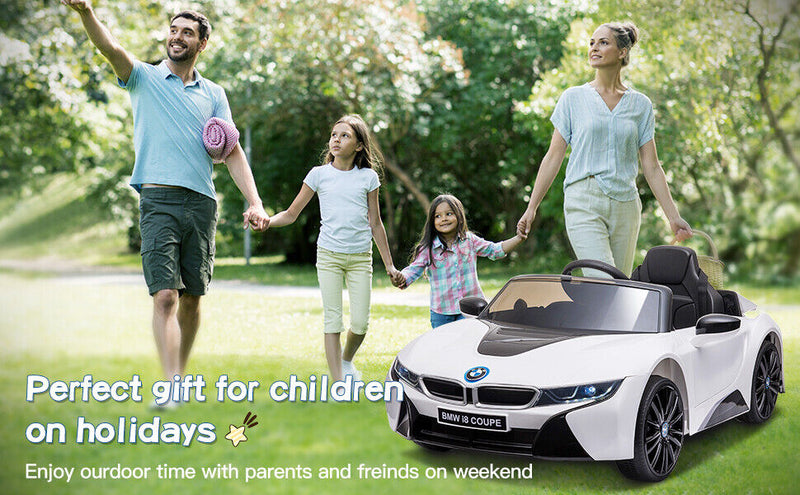 Licensed BMW I8 Electric Ride-On Car for Kids in White with Parental Remote Control