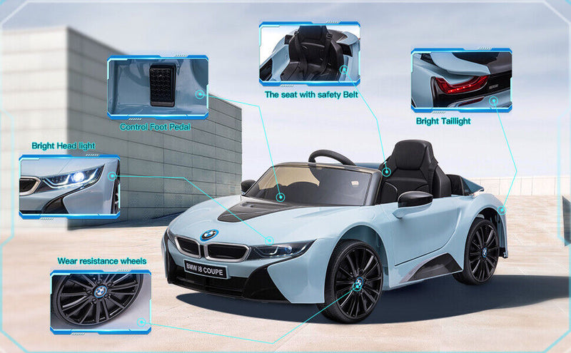 BMW i8 Kids Ride On Car with Remote Control, MP3 Player, and LED Lights - 12V Battery Powered