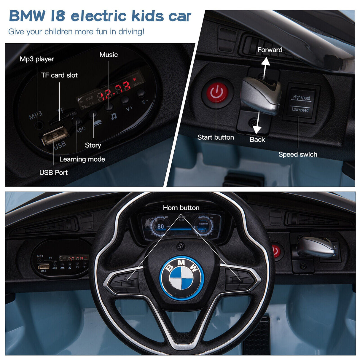 Licensed BMW i8 Electric Ride-On Car for Kids with Remote Control - 12V Powered Vehicle