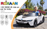 Licensed BMW I8 White Electric Ride-On Car for Kids with MP3 and Remote Control - 12V