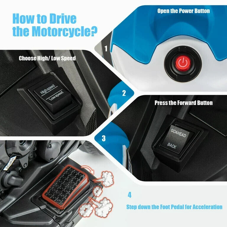 Licensed BMW Multi-Terrain Kids Motorcycle Ride-on Toy - 12V Battery Powered for Toddlers