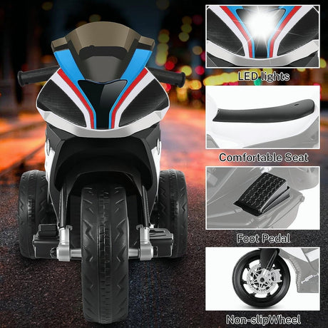 Licensed BMW 3-Wheel Electric Ride-On Motorcycle for Kids with Lights - White