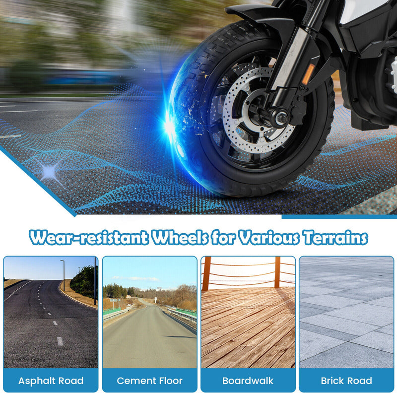 Licensed BMW Police Motorcycle Ride-On for Kids with Music and Lights - 12V White Dirt Bike