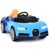 Licensed Bugatti Chiron Kids Ride On Car with RC, Music & USB - 12V Blue