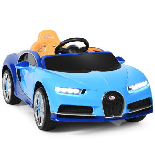 Licensed Bugatti Chiron Kids Ride On Car with RC, Music & USB - 12V Blue
