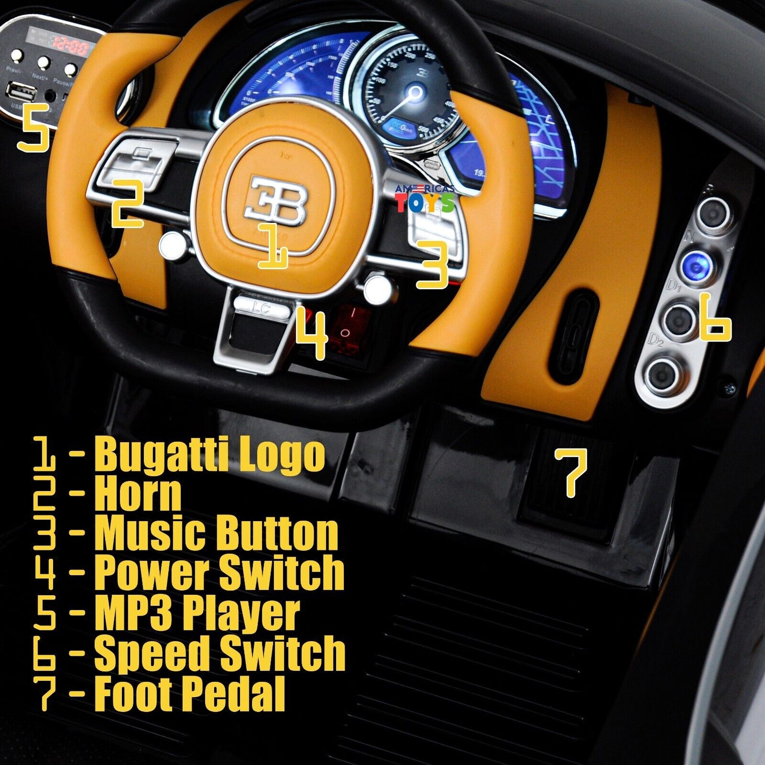 Licensed Bugatti R/C Car with Music, Leather Seat, and Multiple Color Options