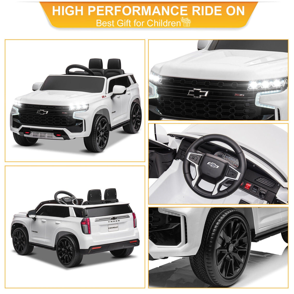Licensed Chevrolet Silverado GMC 12V Ride-On Car Truck for Kids - White