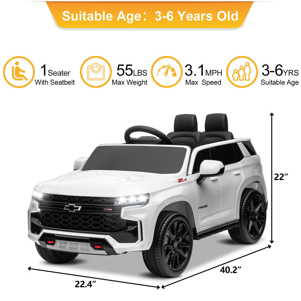 Licensed Chevrolet Silverado GMC 12V Ride-On Car Truck for Kids - White