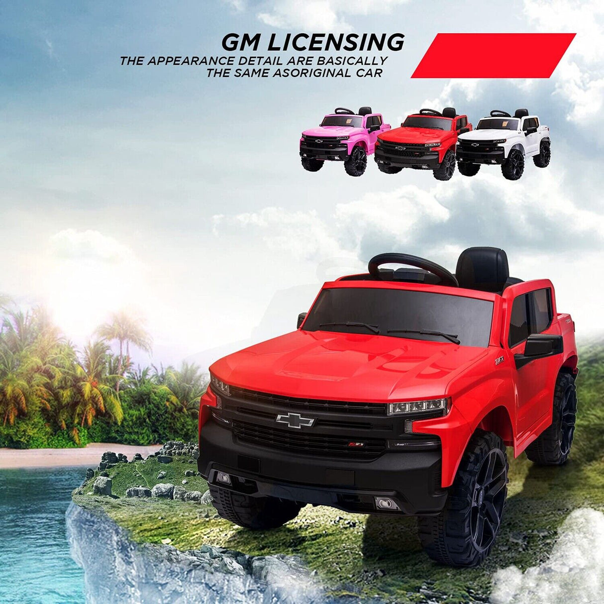 Licensed Chevrolet Silverado GMC Kids' 12V Battery-Powered Ride-On Truck in Red