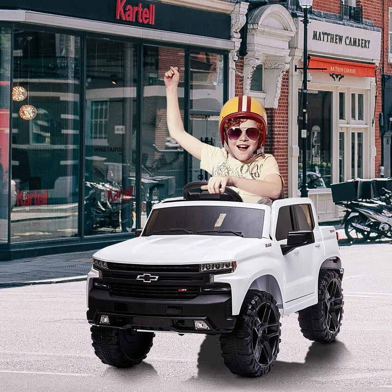 Licensed Chevrolet Silverado GMC White 12V Battery Powered Ride-On Truck for Kids