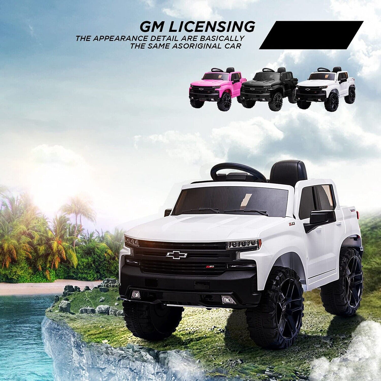 Licensed Chevrolet Silverado GMC White 12V Battery Powered Ride-On Truck for Kids