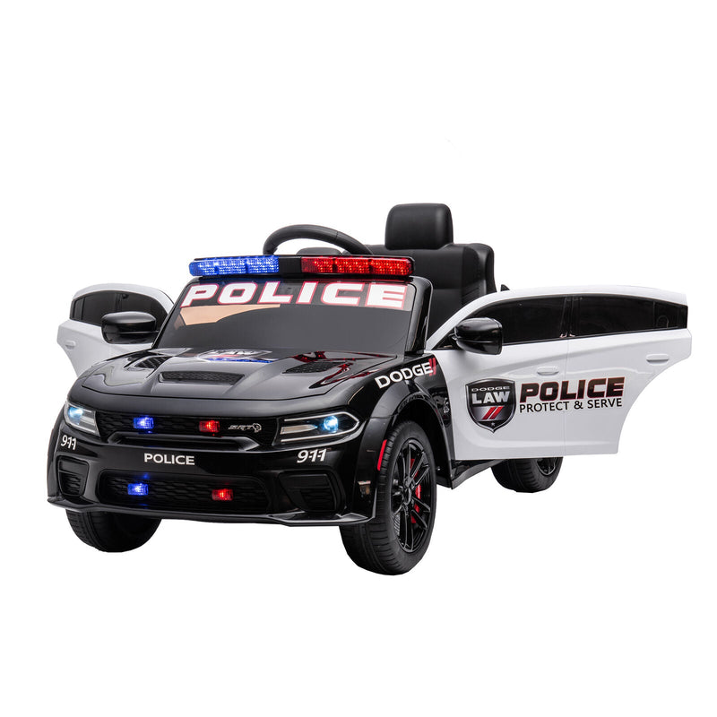 Licensed Dodge Charger 12V Ride-On Police Car with 3 Speeds and Bluetooth Connectivity