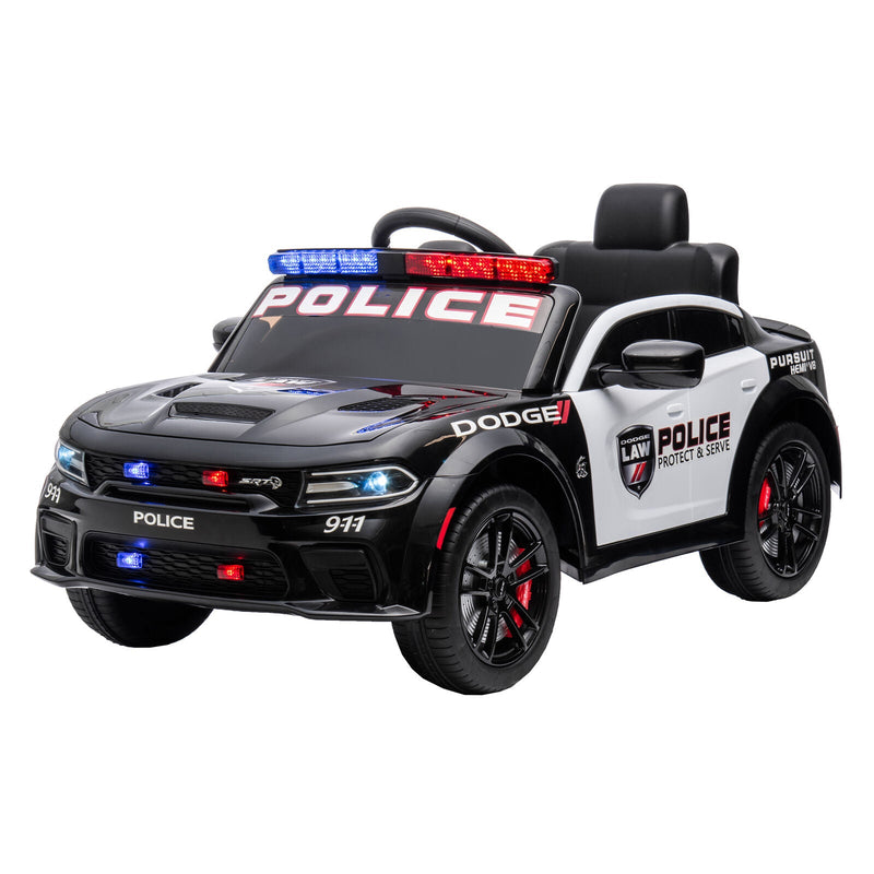 Licensed Dodge Charger 12V Ride-On Police Car with 3 Speeds and Bluetooth Connectivity