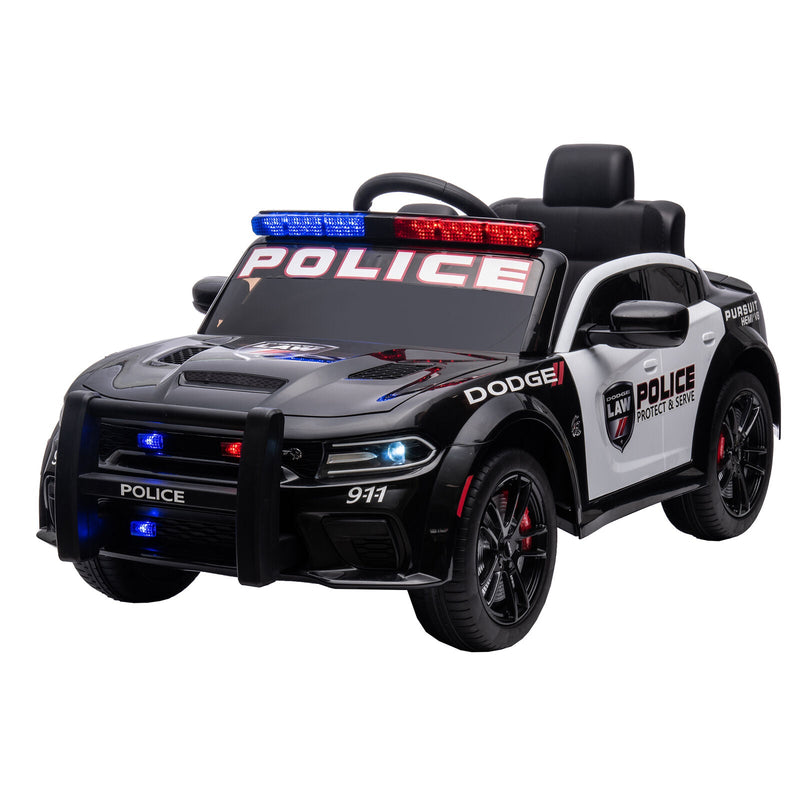 Licensed Dodge Charger 12V Ride-On Police Car with 3 Speeds and Bluetooth Connectivity