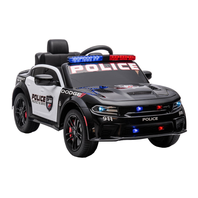 Licensed Dodge Charger 12V Ride-On Police Car with 3 Speeds and Bluetooth Connectivity