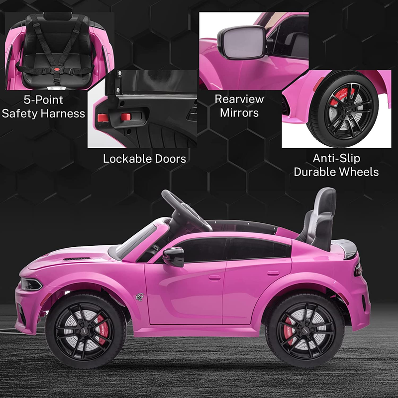 Licensed Dodge Charger SRT Hellcat 12V Electric Ride-On Car for Kids with 7Ah Battery