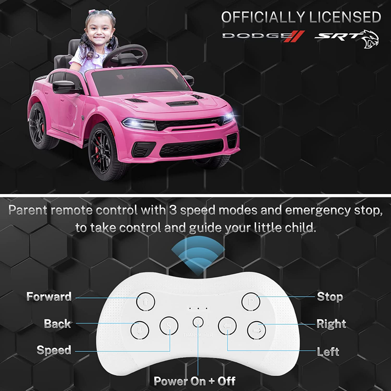 Licensed Dodge Charger SRT Hellcat 12V Electric Ride-On Car for Kids with 7Ah Battery