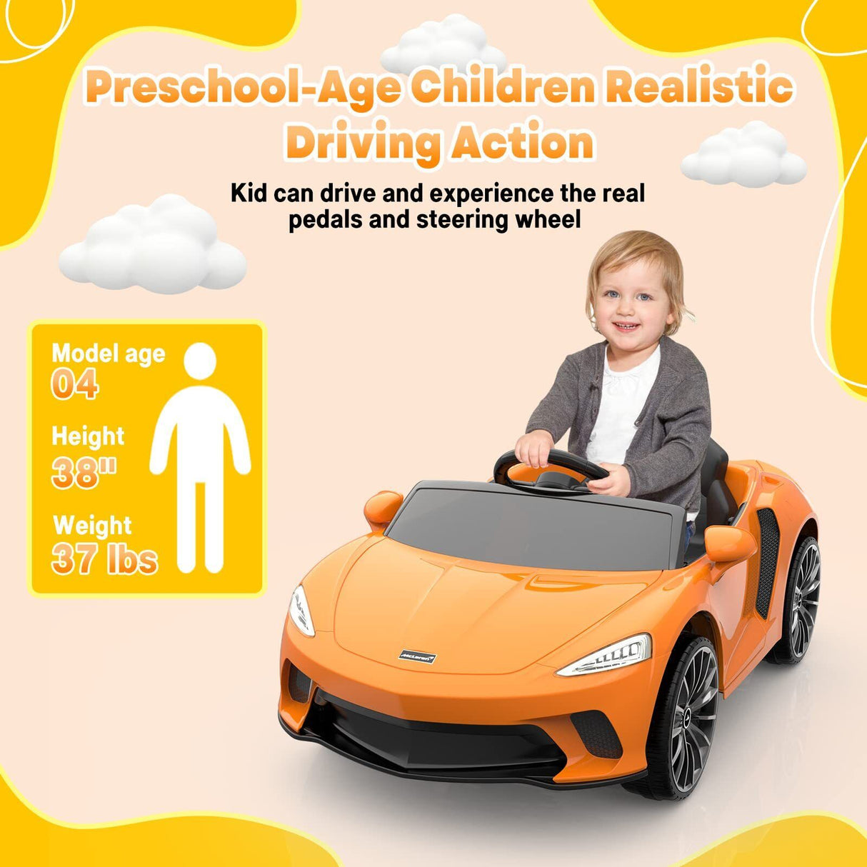 Licensed Electric Ride-On Toy Car for Kids with Remote Control and LED Headlights