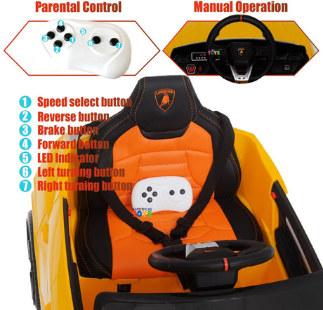 Licensed Lamborghini 12V Electric Ride-On Car for Kids with R/C and MP3 - Available in Multiple Colors