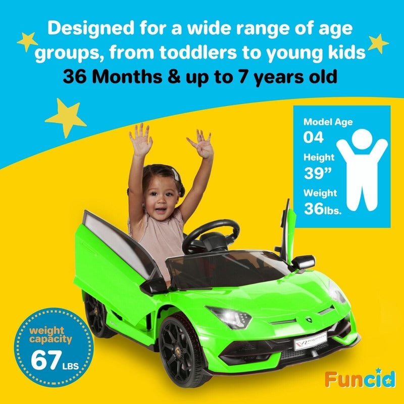Licensed Lamborghini Aventador 12V Battery Powered Ride-On Car for Kids - Perfect Gift for Young Car Enthusiasts!