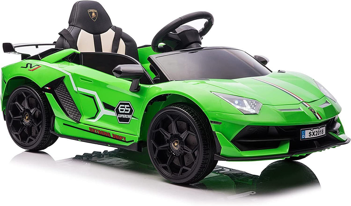 12V Licensed Lamborghini Aventador Ride-On Car with Hydraulic Doors and 3 Speed Options for Kids
