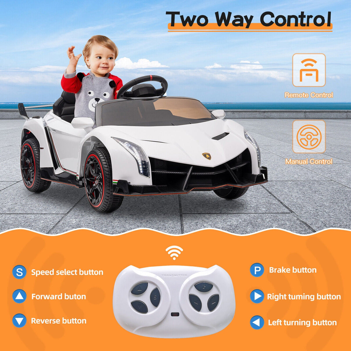 Licensed Lamborghini Electric Ride-On Car for Kids with MP3 and Remote Control - 12V
