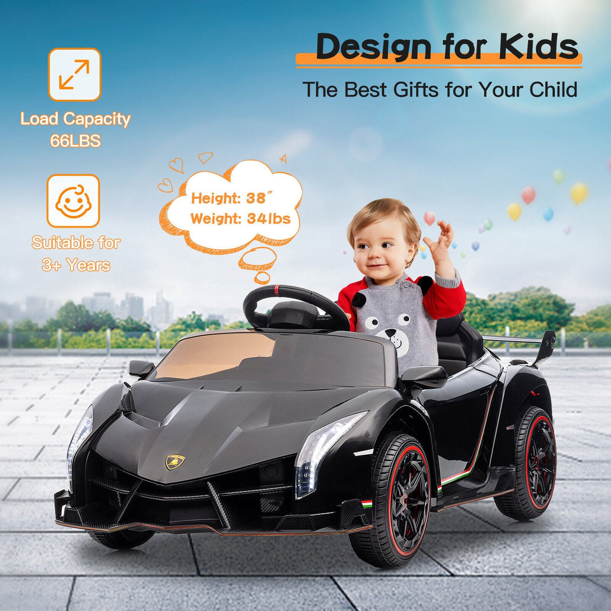 Licensed Lamborghini Electric Ride-On Car for Kids with Remote Control and 4 Wheels