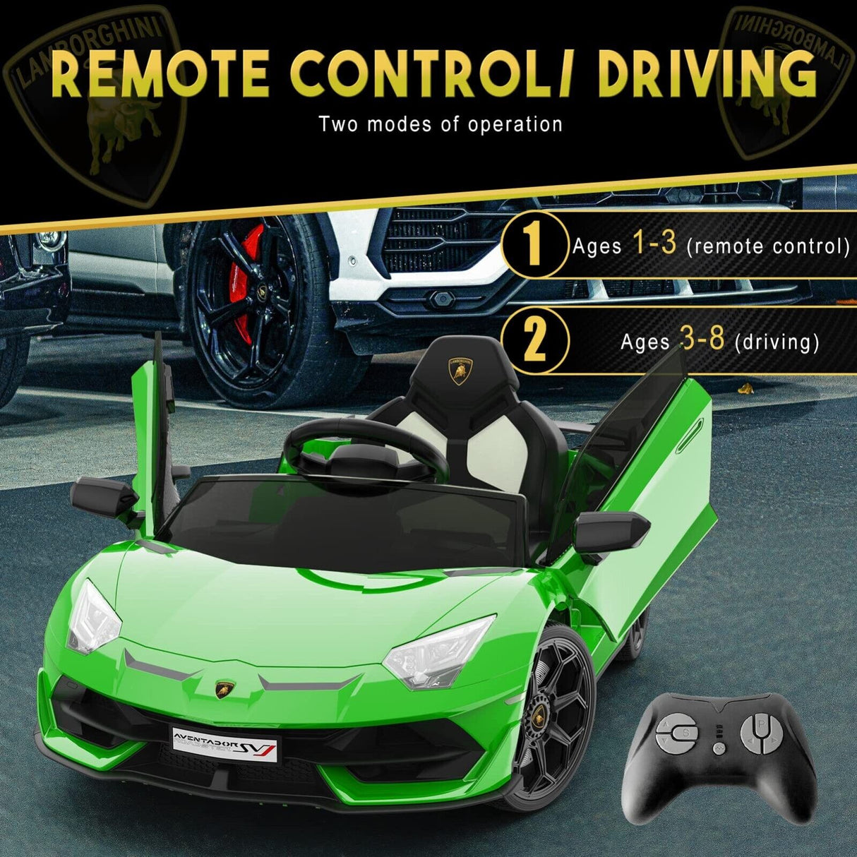 Licensed Lamborghini Kids Ride On Sports Car with Remote Control - 12V Electric Gift