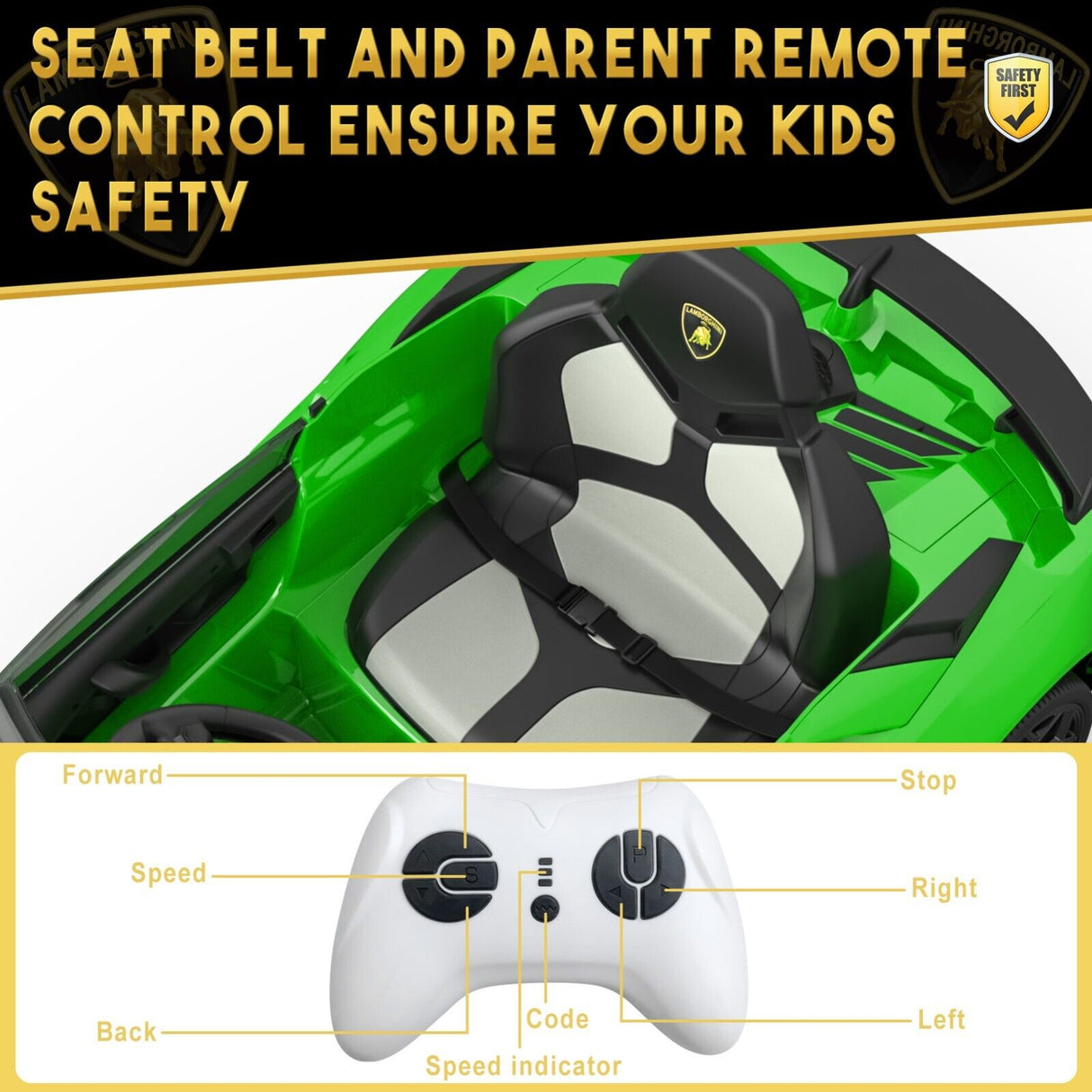 Licensed Lamborghini Kids Ride On Sports Car with Remote Control - 12V Electric Gift
