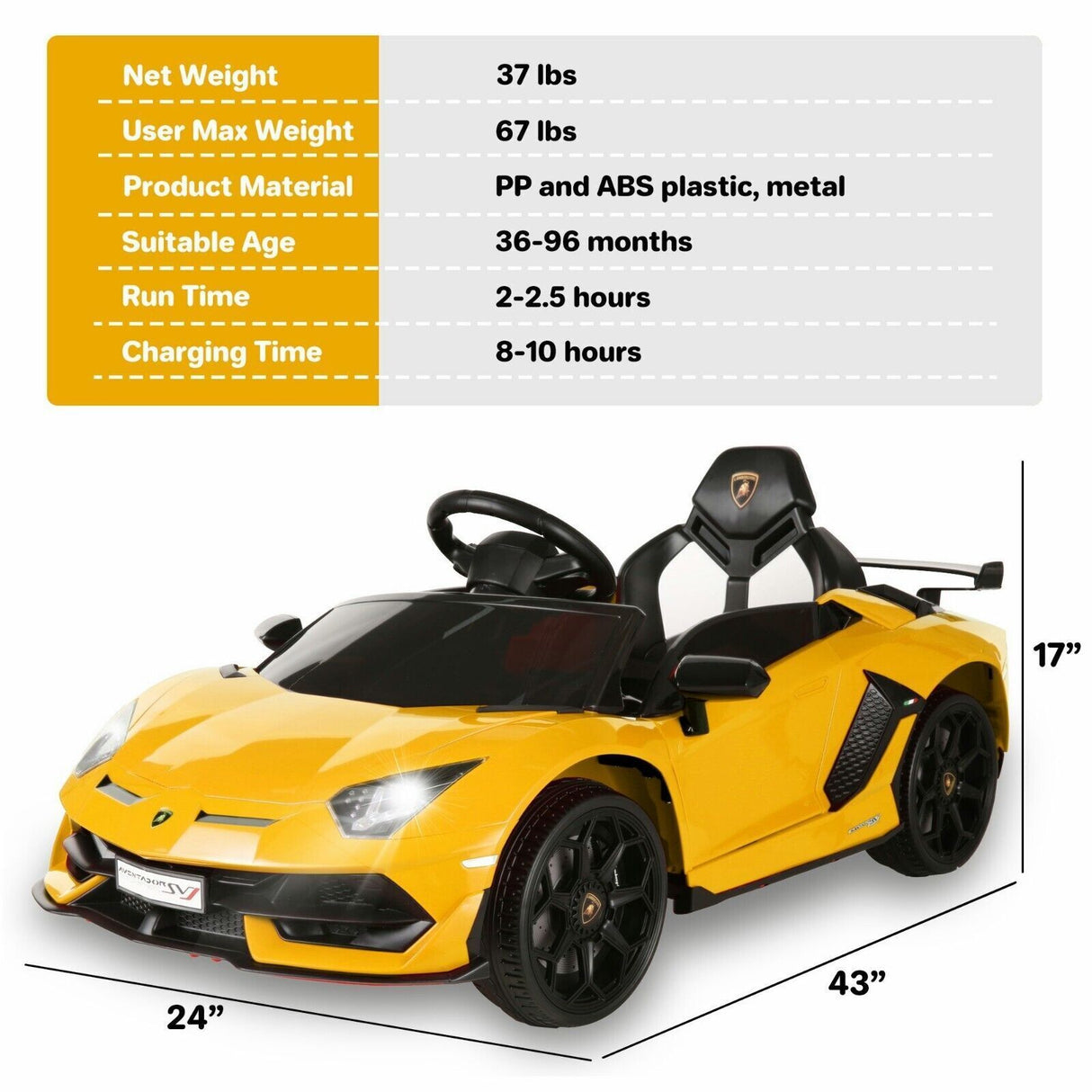 12V Lamborghini Kids Electric Ride On Car with Remote Control, MP3 Player, and LED Lights - Hot Item!