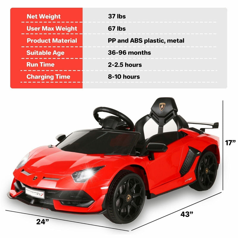 Licensed Lamborghini Ride-On Car for Kids with Remote Control and MP3 Player - 12V Electric Toy