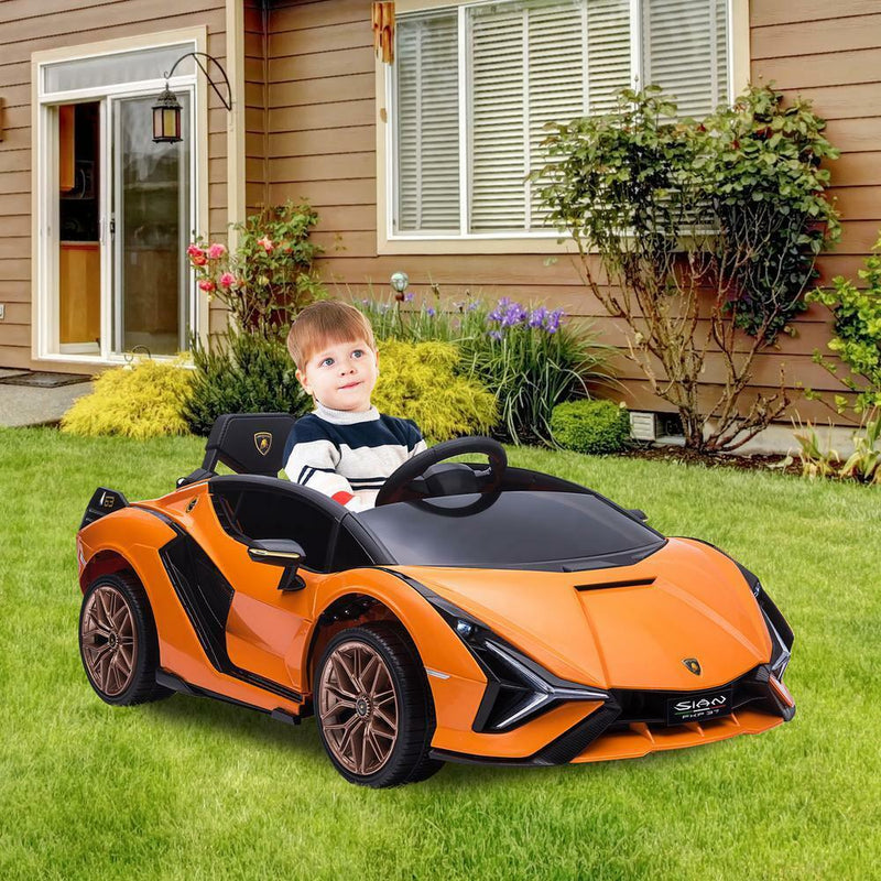 Licensed Lamborghini Sian 12V Electric Ride-On Car for Kids in Orange Plastic